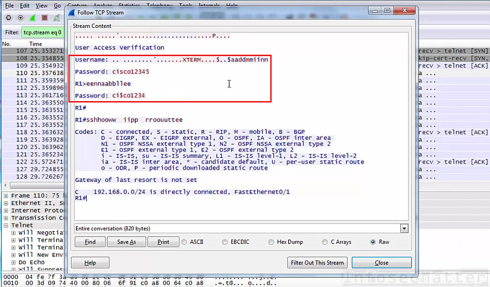 Capturing Telnet password with Wireshark