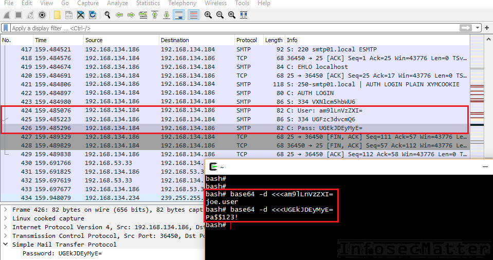 Capturing SMTP password with Wireshark