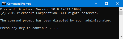 The command prompt has been disabled by your administrator error