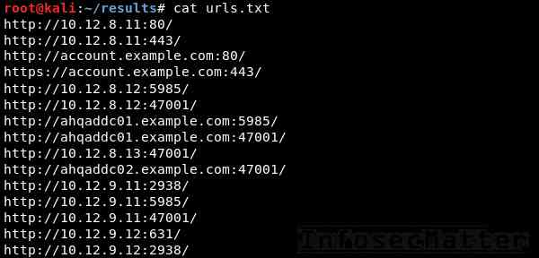 List of URLs parsed from Nessus scan results