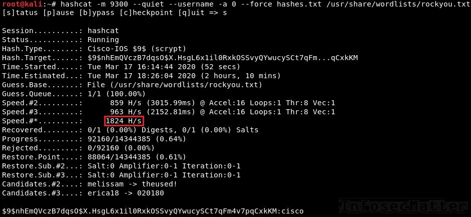 Cracking cisco type 9 password with hashcat