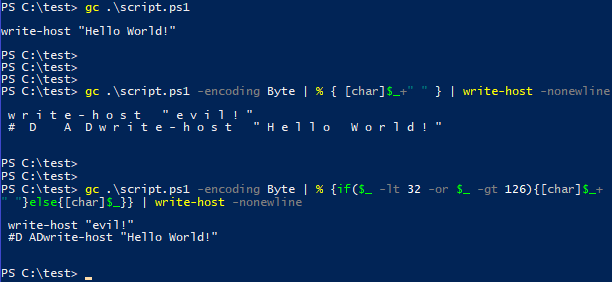PowerShell snippets to reveal escape injection attacks