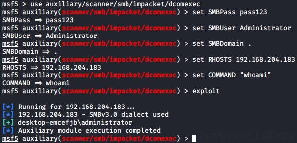 Metasploit dcomexec remote command execution