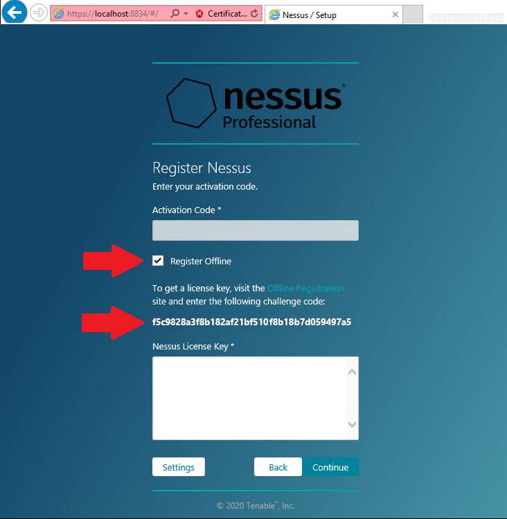 Nessus offline activation and challenge code