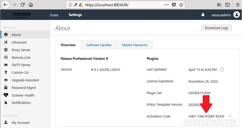 Getting Nessus license key from existing Nessus installation