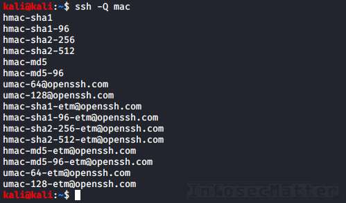 List of supported Machine Authentication Codes in SSH client
