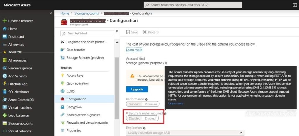 Azure storage accounts allowing insecure transfer methods
