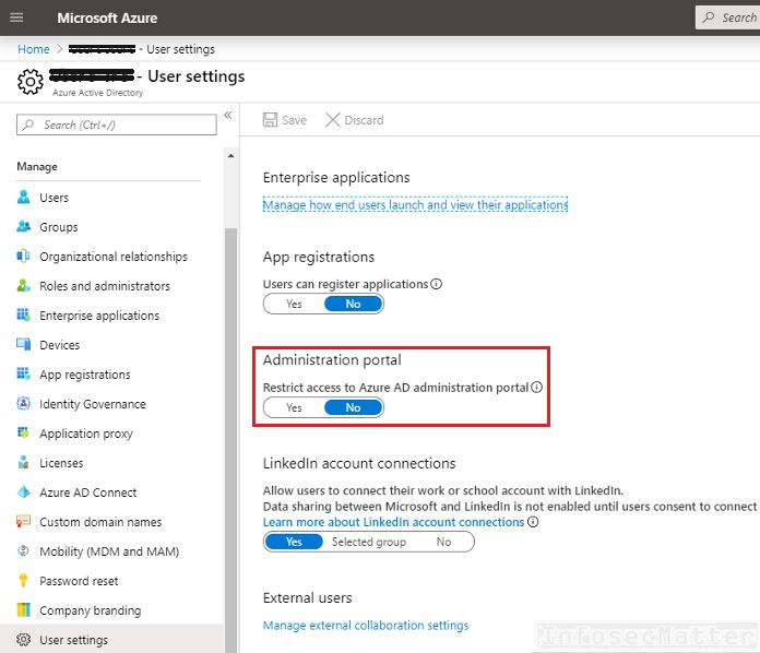 Unrestricted access to Azure AD administration portal