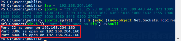 Port scan an IP address for interesting ports with PowerShell TcpClient