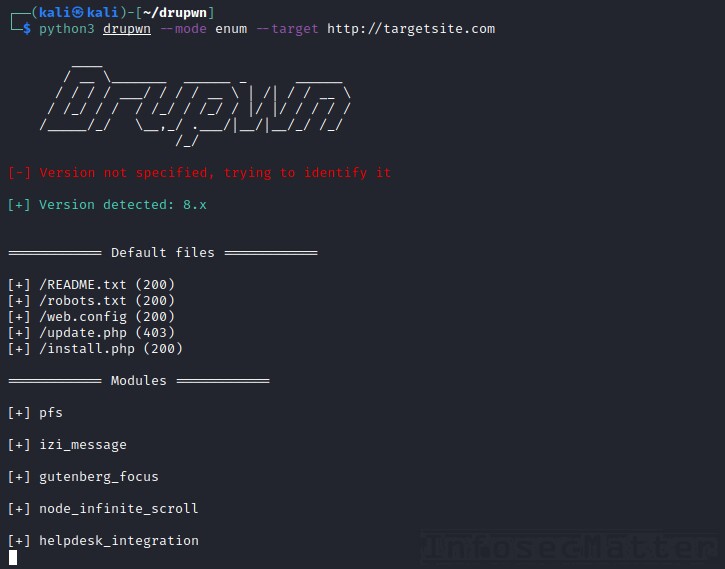 Scanning a Drupal CMS for vulnerabilities with Drupwn