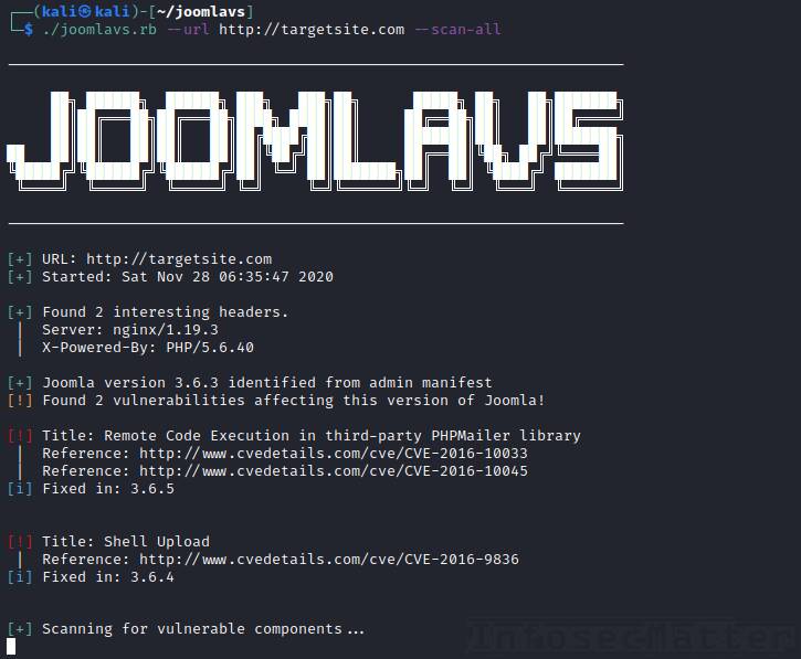 Scanning a Joomla portal for vulnerabilities with JoomlaVS