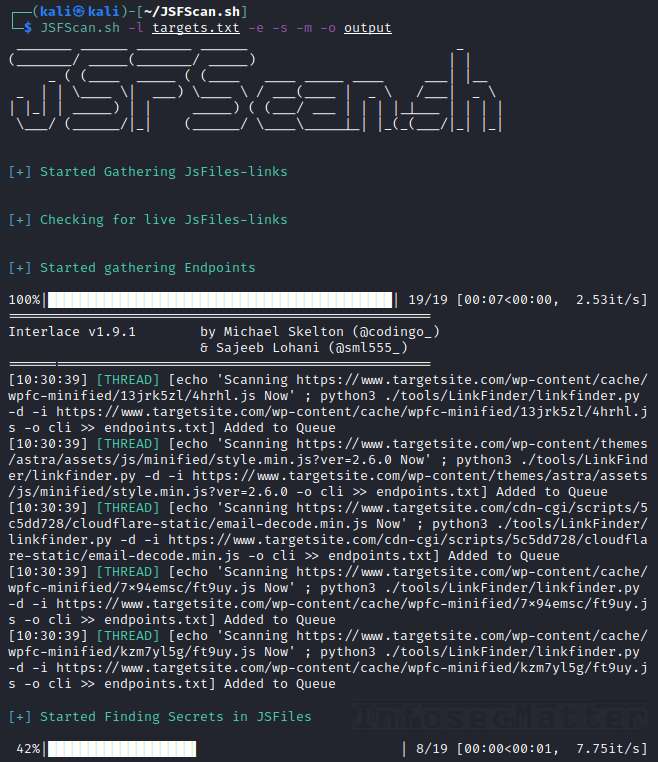 Scanning a website with JSFscan.sh