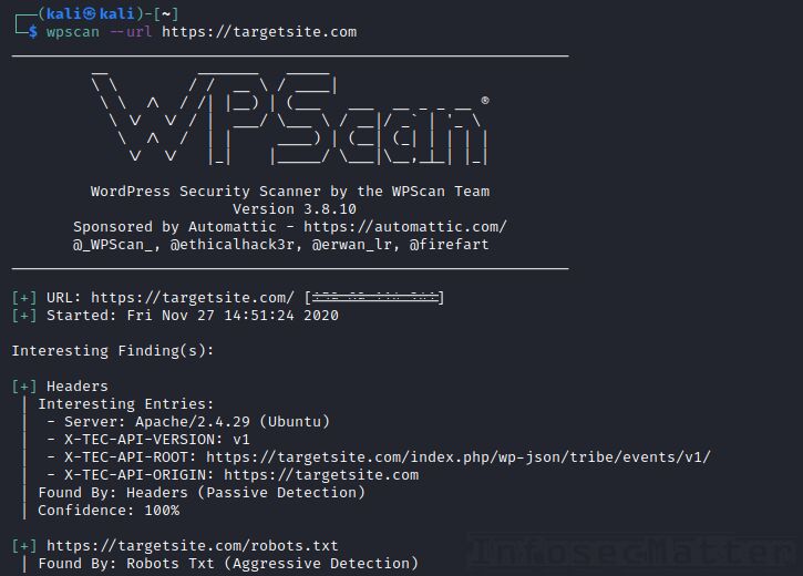 WPScan scanning a WordPress website